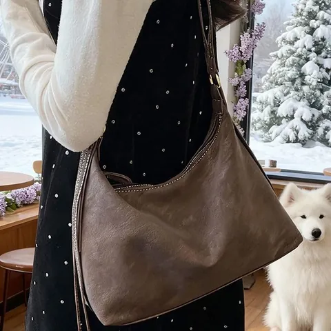 Sac à Épaule Vintage en Suède pour Femme Style Hobo Grande Capacité Sac Fourre-tout Sous le Bras Avec Bandoulière Réglable