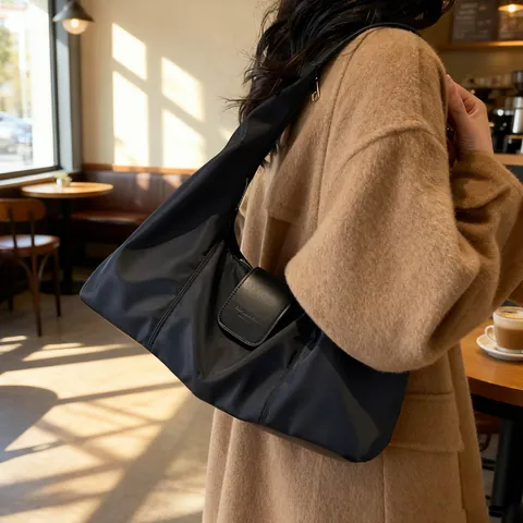 Large Capacity Women Nylon Underarm Shoulder Bag Urban Minimalist Solid Color Crescent Hobo Bag Daily Commute Casual Handbag