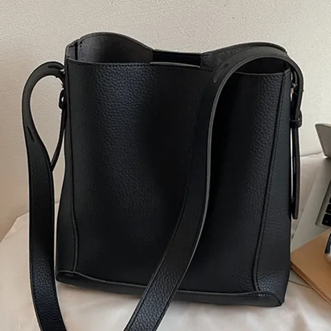 Bolso Cubo De Cuero PU Minimalista Y Neceser Para Mujer Bolso De Hombro De Gran Capacidad Bolso De Mano De Color Sólido