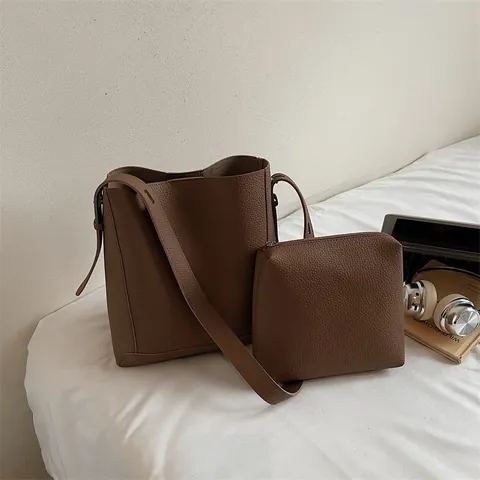 Bolso Cubo De Cuero PU Minimalista Y Neceser Para Mujer Bolso De Hombro De Gran Capacidad Bolso De Mano De Color Sólido