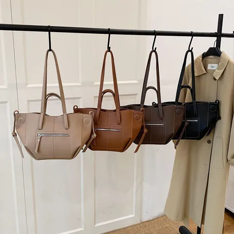 Große Tragetasche Aus PU-Leder Mit Flügeldesign Für Damen Retro Litschi-Muster Umhängetasche Kontrastnähte Pendeltasche