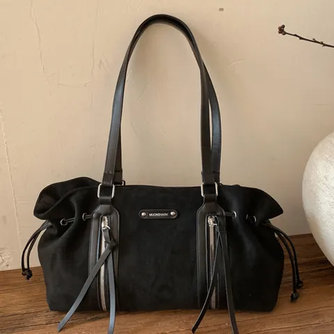 Bolso Tote de Ante Sintético Gran Capacidad para Mujer Invierno Vintage Color Sólido Bolso de Hombro Minimalista Viaje Borla