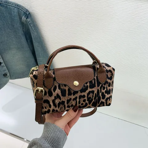 Bolso de Mano Cuadrado Pequeño para Mujer de Cuero PU con Estampado de Leopardo Bolso de Hombro Vintage con Correa Ajustable