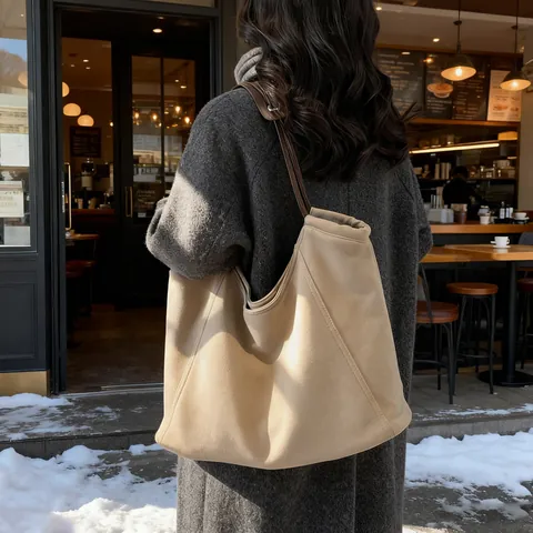 Women Large Capacity Suede Tote Bag Minimalist Vintage Shoulder Bag Solid Color Commute Handbag For Ladies Daily Use