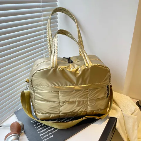 Borsa Tote Trapuntata Metallizzata da Donna Impermeabile in Nylon Borsa da Viaggio Grande Borsa a Mano per Weekend Palestra Palestra