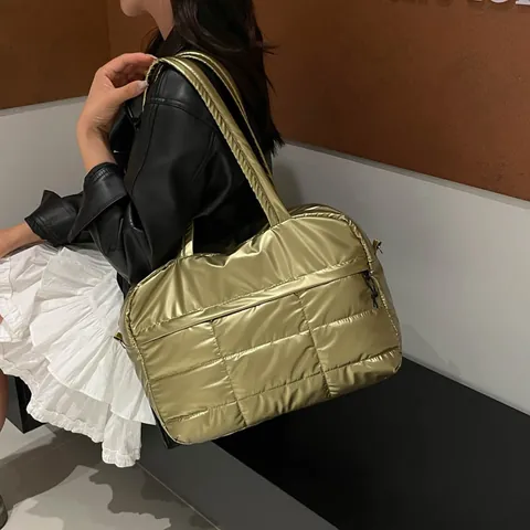 Borsa Tote Trapuntata Metallizzata da Donna Impermeabile in Nylon Borsa da Viaggio Grande Borsa a Mano per Weekend Palestra Palestra