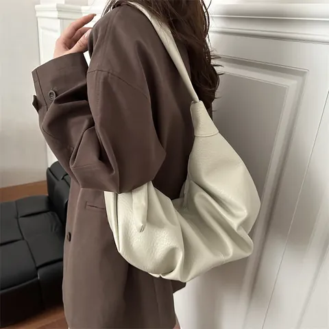 Borsa a Spalla Hobo a Pieghe Retro da Donna Grande Capacità in Pelle PU a Mezzaluna Design con Nodo Borsa Casual