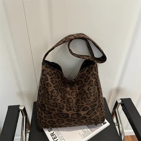 Vintage Leopard Print Tote Bag Large Capacity Minimalist Fabric Shoulder Bag Brown Commuter Handbag For Women Casual Bag