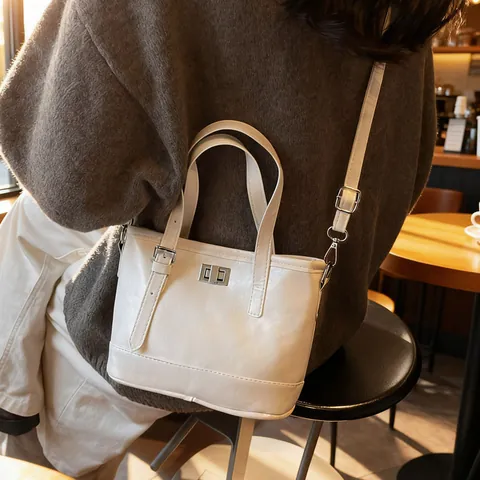 Retro PU Leder Eimer Tragetasche Für Damen Vintage Silber Drehverschluss Handtasche Mit Verstellbarem Riemen Casual Tasche