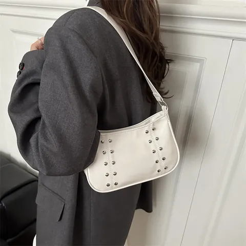 Dames Vintage Klinknagel Okseltas Glanzend PU Leer Mode Vierkante Schoudertas Kleine Handtas Voor Dagelijks Feest