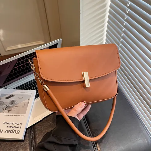 Bolso de Axila de Cuero PU Vintage para Mujer Bolso de Hombro Cuadrado Pequeño Minimalista Color Sólido Con Hebilla de Metal