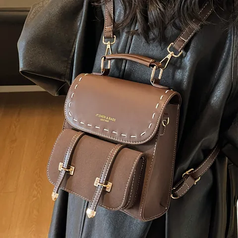 Vintage Damen PU Leder Rucksack Klein Mode Kontrastfarbe Schultasche Für Den Täglichen Gebrauch Schule Reise Mädchen Mini Daypack