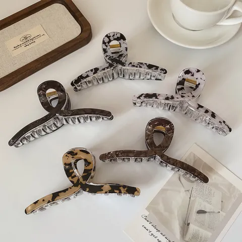Große Haarklammer Mit Marmor Und Leopardmuster Für Damen Mode Französischer Stil Acryl Haifischclip Haarschmuck