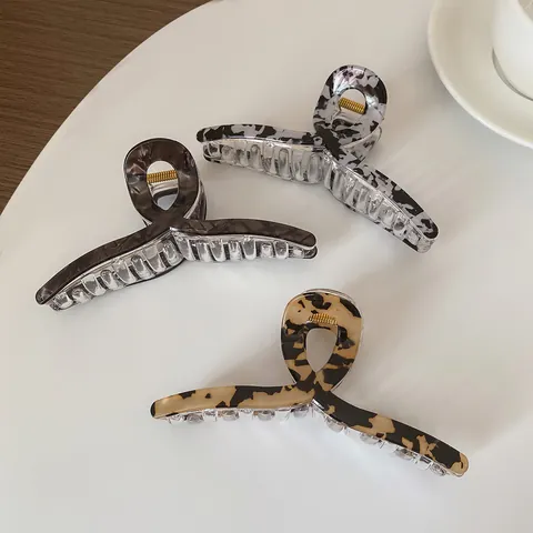 Große Haarklammer Mit Marmor Und Leopardmuster Für Damen Mode Französischer Stil Acryl Haifischclip Haarschmuck