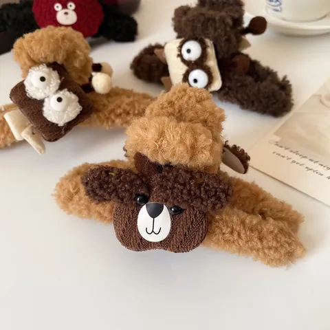 Koreaanse Stijl Schattige Pluche Haarklem Herfst Winter Grote Faux Fur Haarklauw Cartoon Beer Hond Haaraccessoires Voor Dames