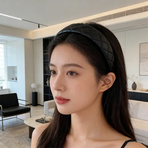 Vintage Quilted Faux Leather Padded Headband For Women Wide Plain Solid Color Korean Style Hair Band Hair Accessory