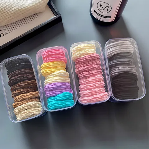 Children High Elasticity Ribbed Hair Ties Set Girls Ponytail Holders Rubber Band Colorful Hair Accessory With Storage Box