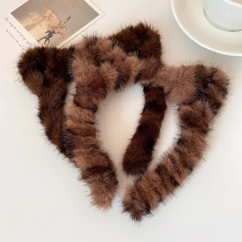 Herfst Winter Nieuwe Pluche Kattenoren Hoofdband Kunstbont Luipaardprint Haarreid Zoete Haaraccessoires Voor Vrouwen Meisjes Haarband