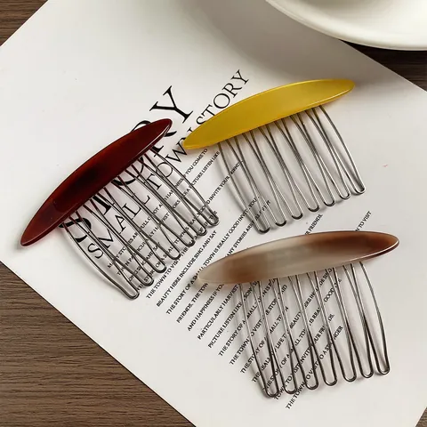 Korean Style Acetate Hair Insertion Comb Simple Elegant Non-Slip Metal Side Comb For Women Princess Hair Styling Accessories