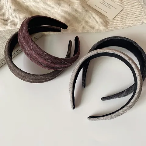 Serre-tête en Tissu à Chevrons Large de Style Coréen Rembourré pour Femmes Rétro Sergé Tissé Bandeau Accessoires de Cheveux