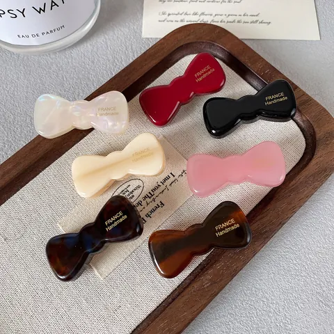 Pinza para el Cabello con Lazo de Acetato Vintage Francés Hecha a Mano Pico de Pato Letras Doradas Dulce Color Accesorios Cabello