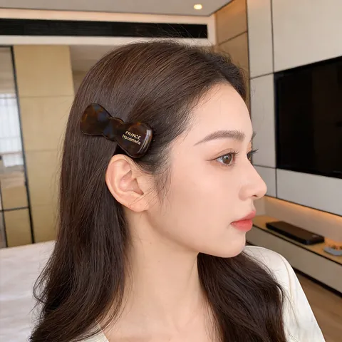 Pinza para el Cabello con Lazo de Acetato Vintage Francés Hecha a Mano Pico de Pato Letras Doradas Dulce Color Accesorios Cabello