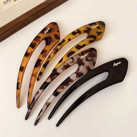 French Style U-Shaped Acetate Hair Fork For Women Minimalist Leopard Marbled Pattern Hairpin Gold Letter Hair Sticks Tool