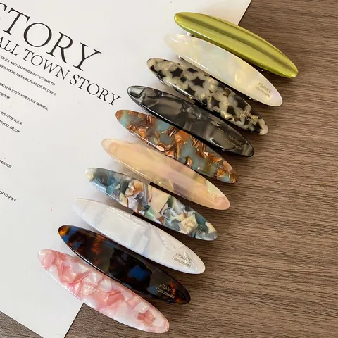 French Retro Acetate Hair Clip Elegant Geometric Oval Spring Clip For Women Minimalism Bangs Side Clip Handmade Hair Accessories