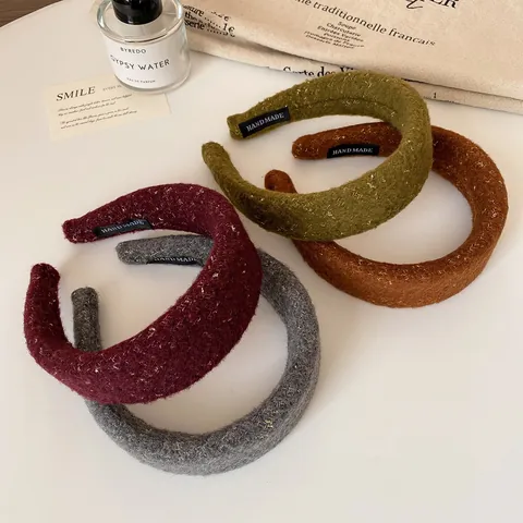 Fascia per Capelli Imbottita a Cima Alta con Paillettes in Tweed di Lana per Donna Autunno Inverno Elegante Cerchietto per Capelli per Trucco