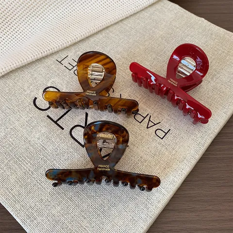 Molla per Capelli in Acetato Francese Retrò per Donna Fatta a Mano Geometrica Tartarugata Pinza a Squalo Grande Accessori per Capelli