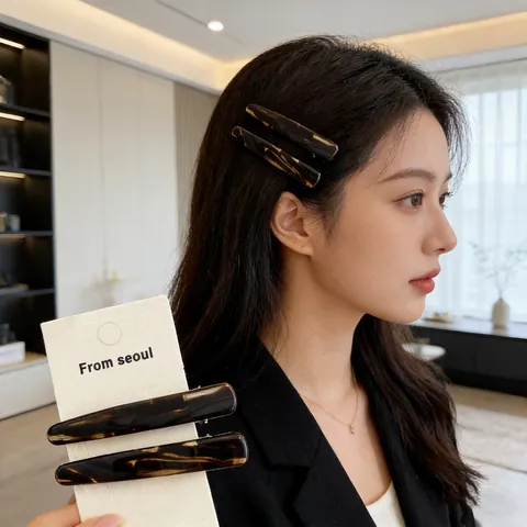 Korean Vintage Acetate Marble Pattern Hair Clips Elegant Striped Tortoiseshell Snap Barrette For Women Daily Hair Accessories