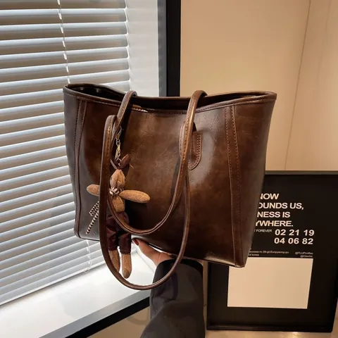 Borsa Tote Da Donna In Pelle PU Retrò Grande Capacità Pendolare Spalla Ascella Borsa A Mano Coniglio Peluche