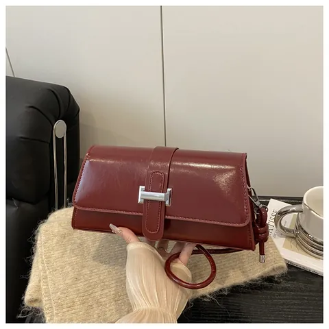 Dames Vintage Franse PU Leren Okseltas Met Geknoopte Band Zilveren Gesp Kleine Schoudertas Mode Woon-werkverkeer Crossbody Handtas