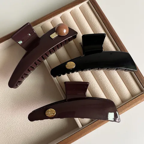 Large Hair Claw Clip French Vintage Resin Hair Jaw Clip Brown Black Solid Color Hair Accessories For Women Korean Style Strong Hold Hair Clamp