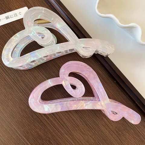 Iridescent Heart Hair Claw Clip Acrylic Transparent Hollow Shark Clip For Women Sweet Korean Style Large Hair Accessories