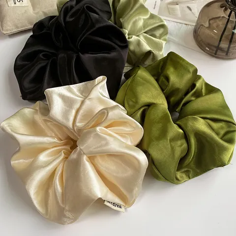 High Luster Satin Large Scrunchies For Women Minimalist Solid Color Pleated Elastic Hair Ties Ponytail Holder Handmade Hair Accessories