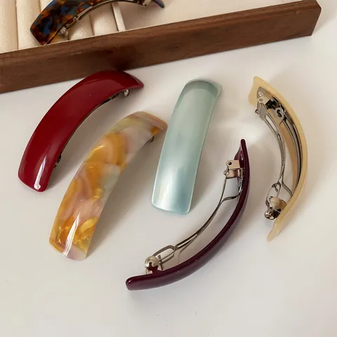Französischer Acetat Federclip Vintage Minimalistisches Marmormuster Ponytail Holder Handgefertigt Damen Haarschmuck