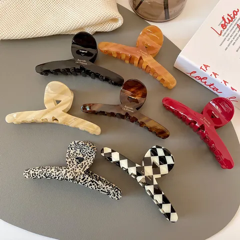 Grandes Pinces à Cheveux en Acétate Imprimé Léopard à Carreaux Style Français Tenue Forte Accessoires Cheveux Femme