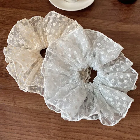 Französisch Retro Floral Spitze Mesh Haargummi Für Damen Elegant Stickerei Haarschmuck Für Hoher Pferdeschwanz Dutt Styling