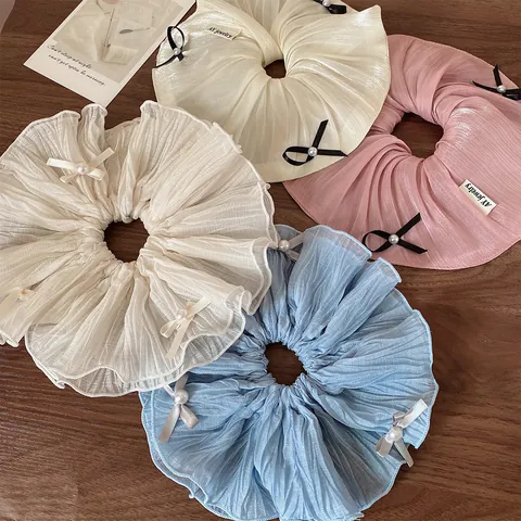 Coleteros de Tela Plisada Balletcore Con Lazo de Perlas Artificiales de Imitación Elegantes y Dulces Accesorios para el Cabello Diario