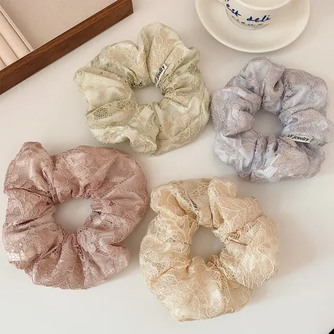 Koreanischer Stil Spitze Bestickt Scrunchie Floral Hohl Große Haargummi Vintage Elastische Haarband Für Damen Mädchen Haarschmuck