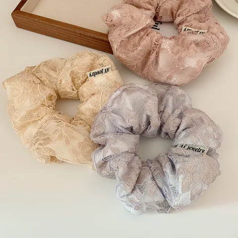 Koreanischer Stil Spitze Bestickt Scrunchie Floral Hohl Große Haargummi Vintage Elastische Haarband Für Damen Mädchen Haarschmuck