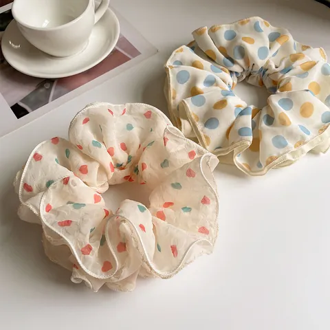 Grote Chiffon Scrunchies Koreaanse Zoete Hart Stippen Haarelastiekjes Zachte Ruffle Paardenstaarthouders Knot Accessoires
