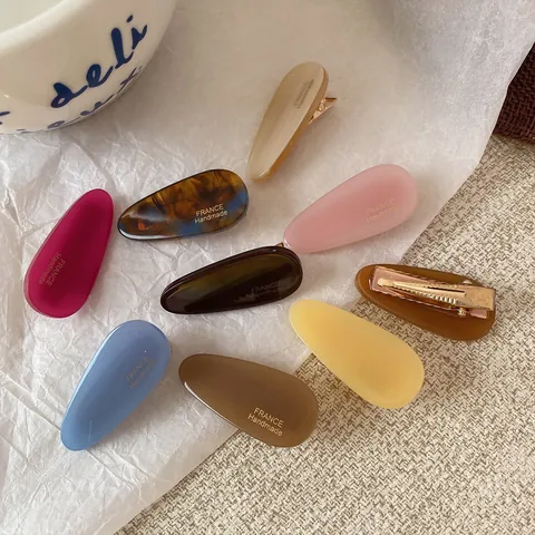 Sweet Acetate Waterdrop Hair Clips For Women Elegant Handmade Side Clips Minimalist Resin Hairpins Alloy Duckbill Hair Accessories