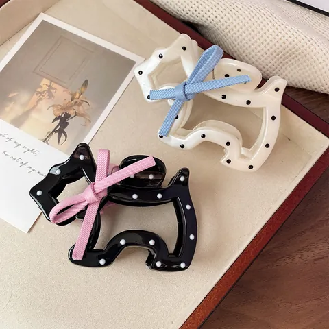 Stippen Scottie Hond Haarklem Met Strik Acetaat Acryl Zoete Haaraccessoires Voor Vrouwen Haarstyling Tool