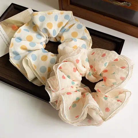 Grote Chiffon Scrunchies Koreaanse Zoete Hart Stippen Haarelastiekjes Zachte Ruffle Paardenstaarthouders Knot Accessoires