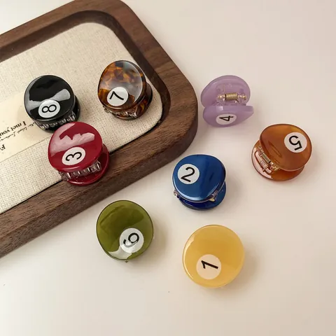 Billiard Ball Mini Hair Claw Acetate Geometric Round Hair Clip Small Side Bangs Clip Vintage Sporty Style Accessories
