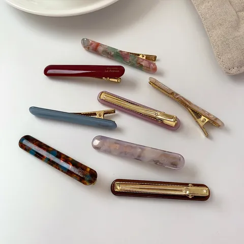 French Minimalist Acetate Hair Clip For Women Retro Duckbill Clip Marble Tortoise Shell Pattern Alloy Hair Pin Accessory