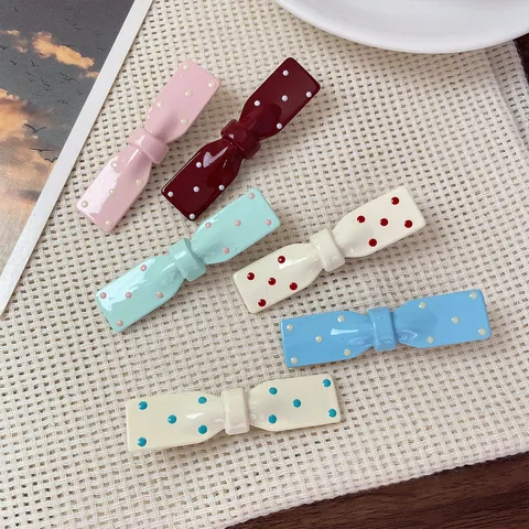 Dolce Fermaglio per Capelli a Fiocco a Pois Donna Frangia Laterale Clip a Becco d'Anatra Forcina in Resina Simpatico Copricapo da Ragazza Accessori per Capelli alla Moda Estiva