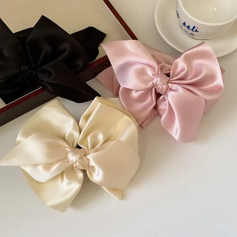 Molla per Capelli con Fiocco in Satin Oversize per Donna Elegante Clip per Fissaggio Coda di Cavallo Accessori Moda Capelli